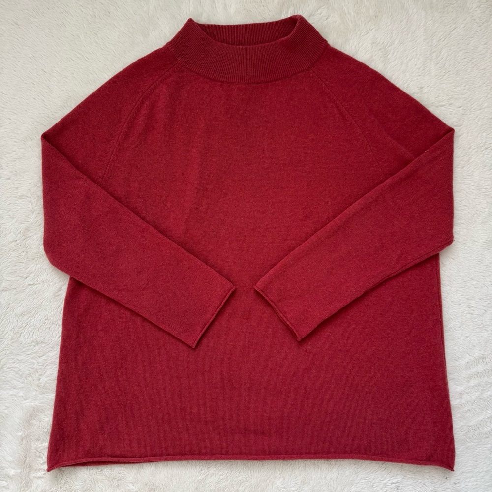 Eileen Sweater Women’s Small Red Mock Neck Rolled Edge Holiday Festive Classic